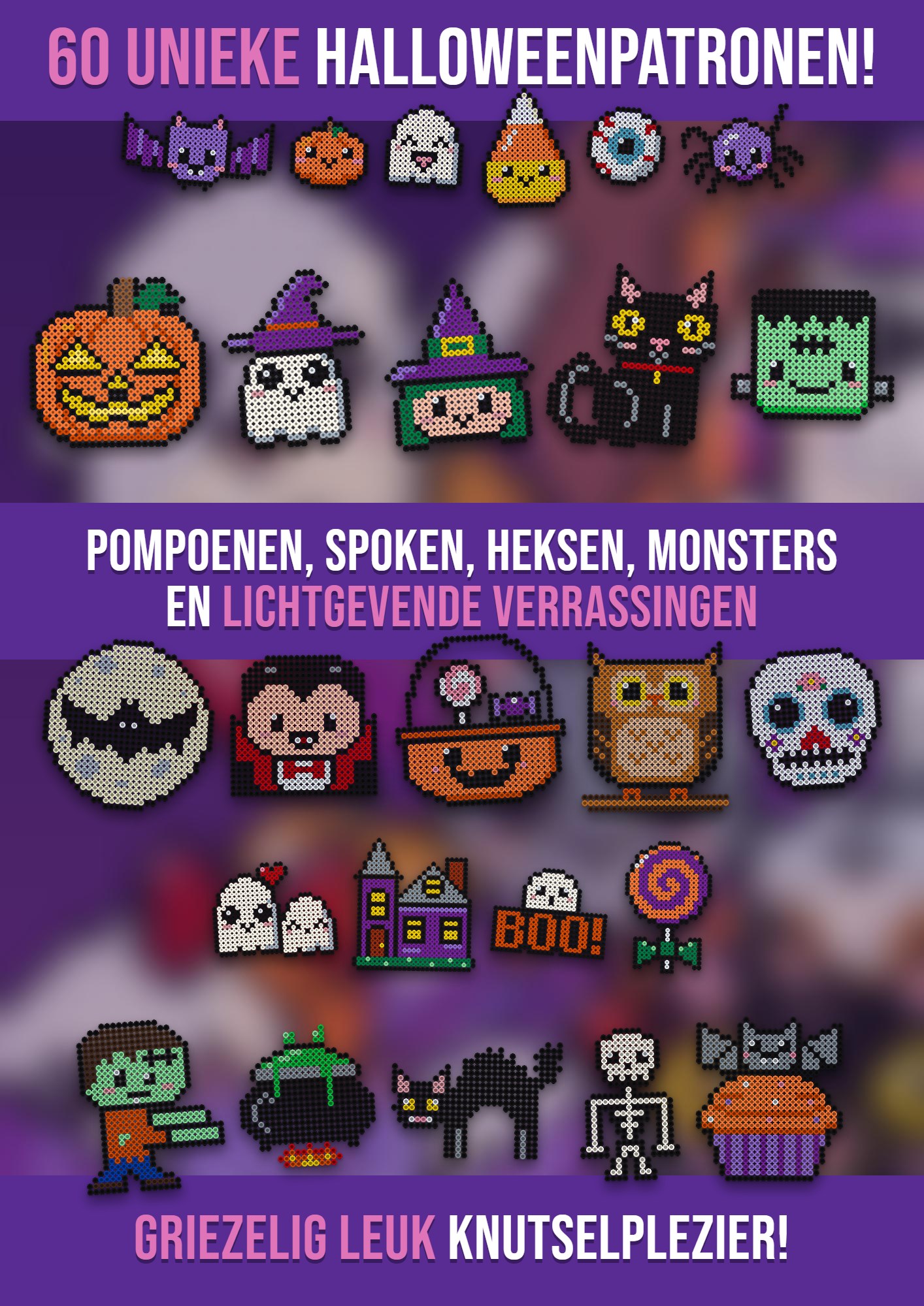 60 Halloween strijkkralen patronen – pompoenen, spookjes, heksen en monsters