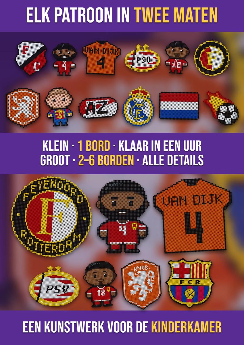 Hetzelfde voetbalpatroon in twee formaten: klein op 1 grondplaat en groot op meerdere grondplaten